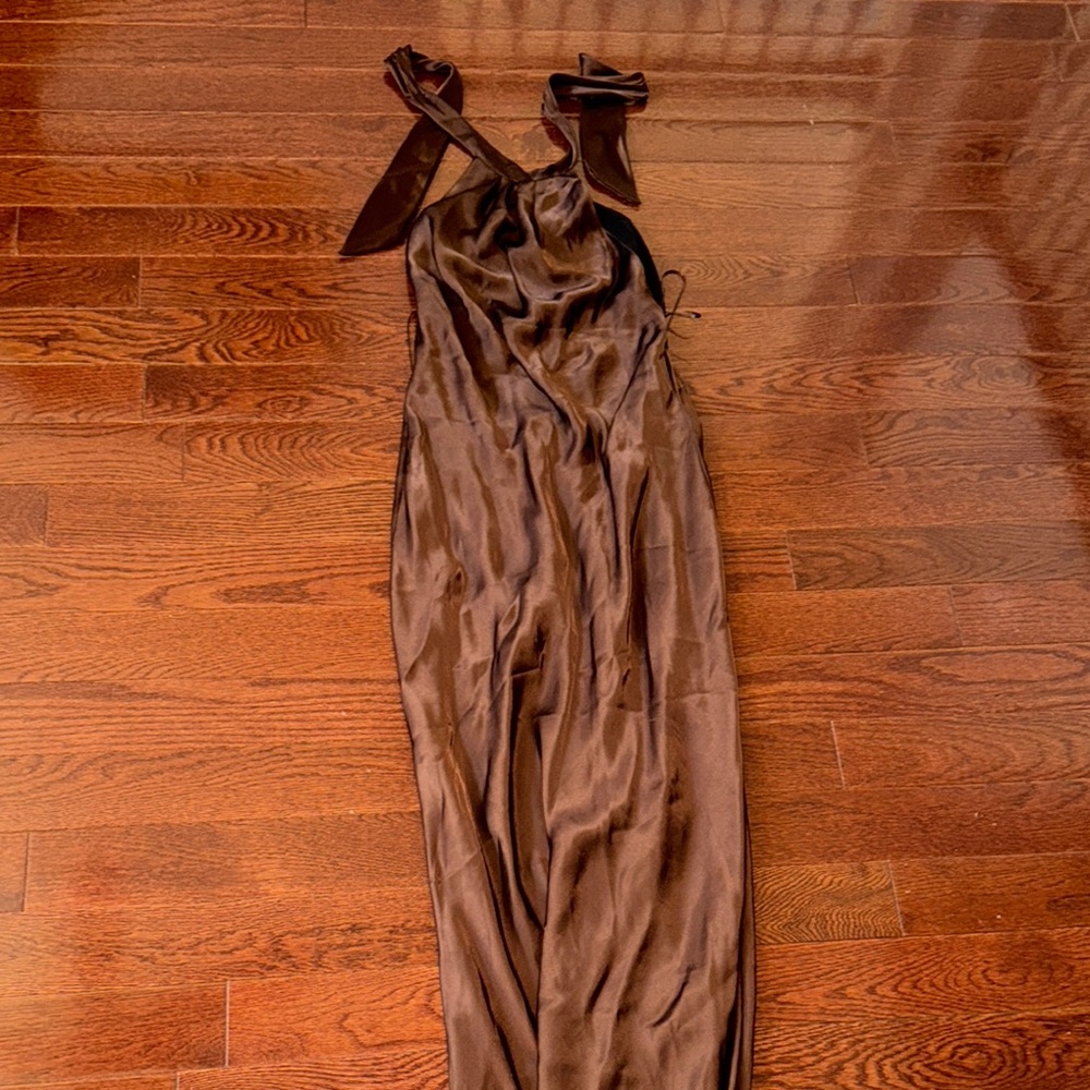Zara Brown Halter Cocktail Gown - Picture 4 of 8
